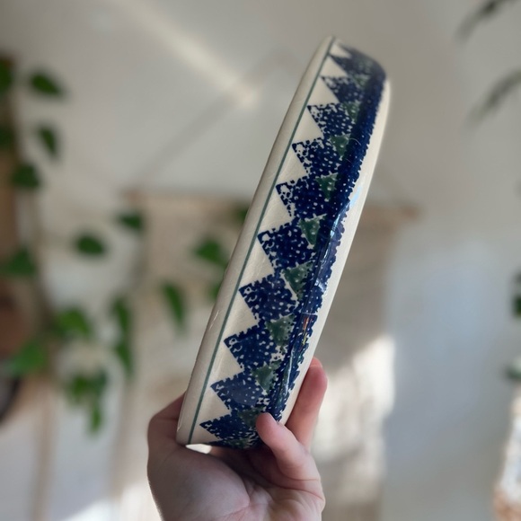 Polish Pottery Bolesławiec 11x7 Oval Serving Dish Hand-Painted Blue Green - Picture 3 of 5